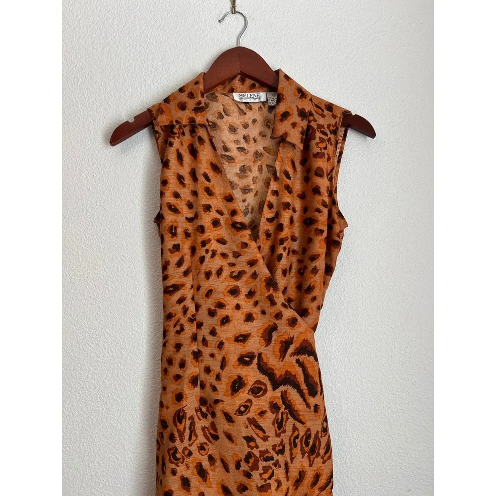 Selene‎ Sport Sleeveless Leopard Print Wrap Dress Women's Size Small